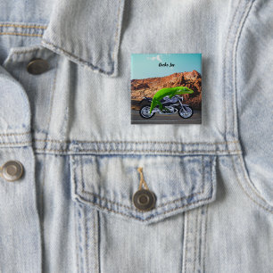 Macaron Carré 5 Cm Coutume Gecko Rider sur Motorcycle Desert Highway