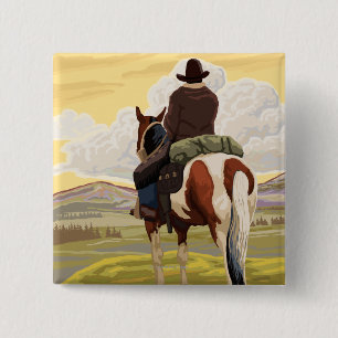 Macaron Carré 5 Cm Cowboy sur Horseback Vintage voyage Poster