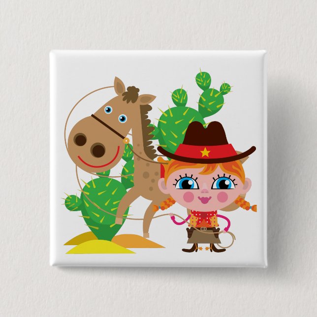 Macaron Carré 5 Cm Cowgirl et Horse (Devant)