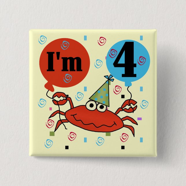 Macaron Carré 5 Cm Crabe 4e anniversaire Tshirts et cadeaux (Devant)