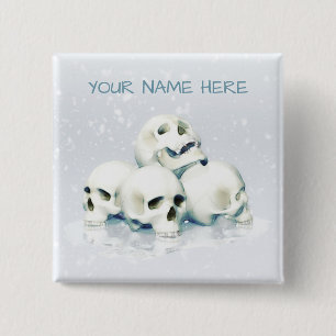 Macaron Carré 5 Cm Crânes dans la neige. Personnalisé