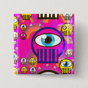 Macaron Carré 5 Cm Crânes mignons et bouton ON étranger de crânes