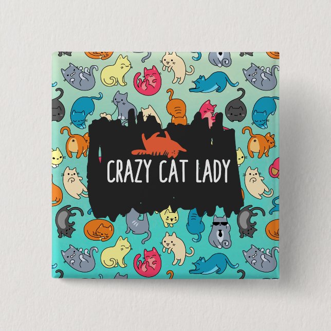 Macaron Carré 5 Cm Crazy Cat Lady Cute et Playay Cat Motif (Devant)