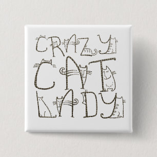Macaron Carré 5 Cm Crazy Cat Lady Fun Typographie Humour