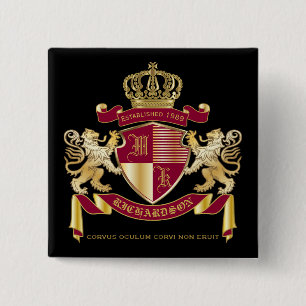 Macaron Carré 5 Cm Create Your Own Coat of Arms Red Gold Lion Emblem