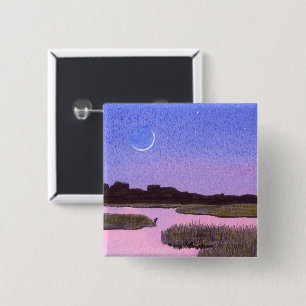 Macaron Carré 5 Cm Crescent Moon & Heron Twilight Marsh