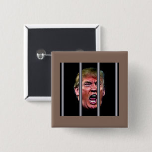 Macaron Carré 5 Cm Criant Trump Tête Derrière Les Barreaux De Prison