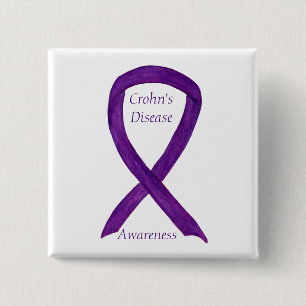 Macaron Carré 5 Cm Crohn's Disease Awareness Purple Ribbon Custom Pin