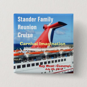Macaron Carré 5 Cm Croisière Badge-C3 de la Réunion de famille