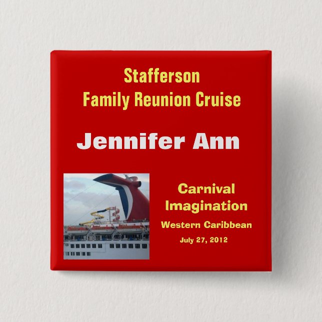 Macaron Carré 5 Cm Croisière Badge-CIM2N de la Réunion de famille (Devant)