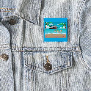 Macaron Carré 5 Cm Croisière de plage en famille tropicale amusante