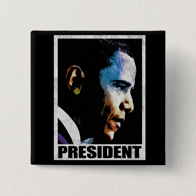 Macaron Carré 5 Cm Cru du Président Barack Obama (Devant)