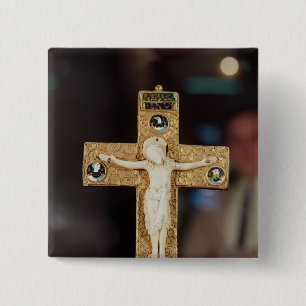 Macaron Carré 5 Cm Crucifix de reliquaire, le Christ en ivoire sur la