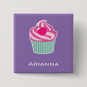 Macaron Carré 5 Cm Cupcake rose personnalisé avec cerise Pointe Polka