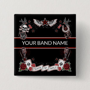 Macaron Carré 5 Cm Custom Band Merch Pin Rockabilly Rock Roll Button