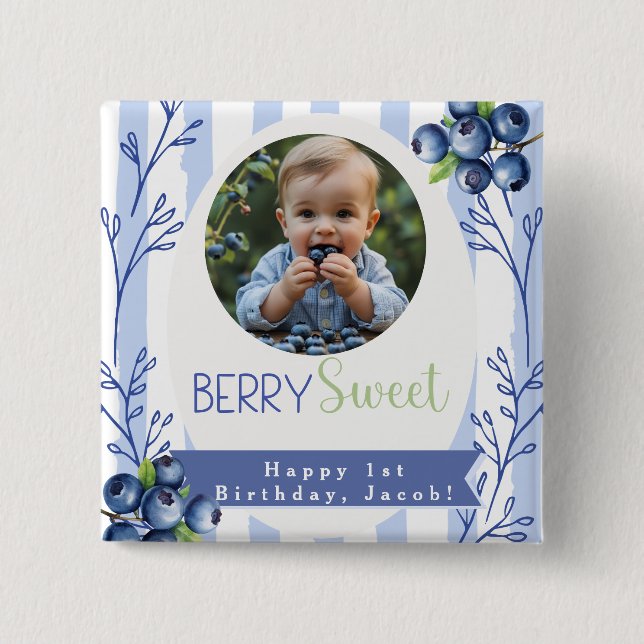 Macaron Carré 5 Cm Custom  Berry Sweet Birthday photo Button (Devant)