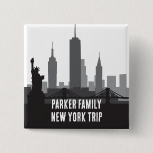 Macaron Carré 5 Cm Custom New York Voyage Skyline Statue de la Libert