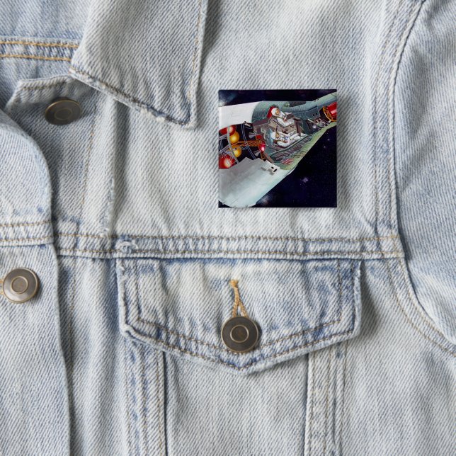 Macaron Carré 5 Cm Cutaway Un Appareil Spacecraft Gemini À Deux Perso (En situation)