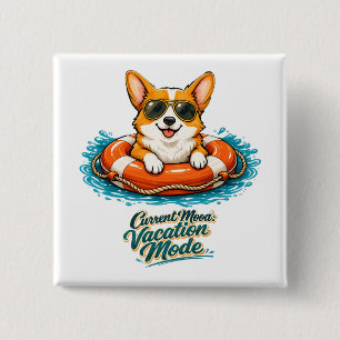 Macaron Carré 5 Cm Cute Corgi "Vacation Mode" Summer Design