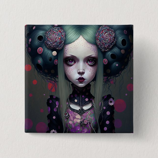Macaron Carré 5 Cm Cute Goth Girl Purple Black Imaginaire Art (Devant)