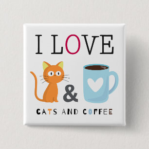 Macaron Carré 5 Cm Cute I Love Chats et Café Blanc