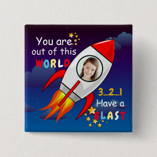 Macaron Carré 5 Cm Cute Outer Space Rocket Ship Blast Off Birthday
