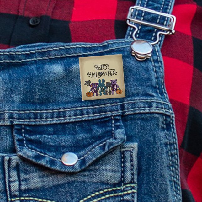 Macaron Carré 5 Cm Cute Skeleton Animaux et Halloween Citrouille (Créateur téléchargé)