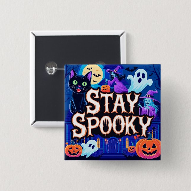 Macaron Carré 5 Cm Cute stay spooky halloween (Devant & derrière)