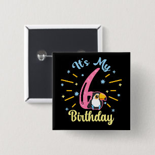 Macaron Carré 5 Cm Cute Toucan 6e anniversaire 6 ans fille de naissan