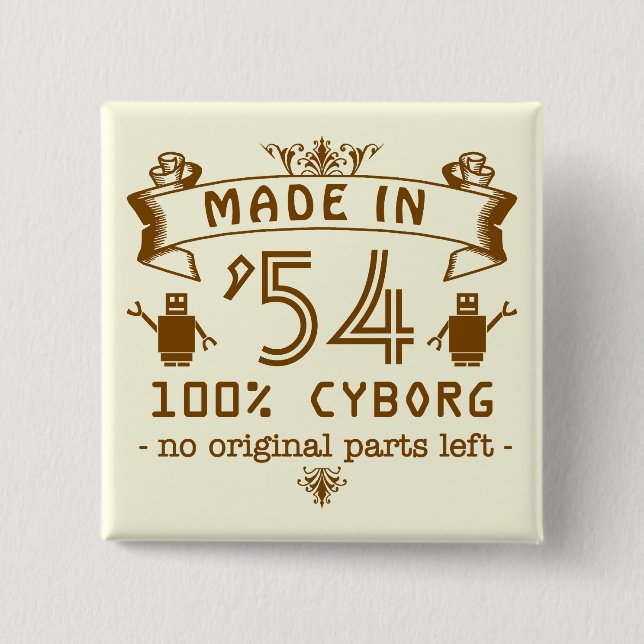 Macaron Carré 5 Cm Cyborg drôle d'anniversaire avec l'année (Devant)