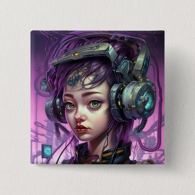 Macaron Carré 5 Cm Cyborg Femme Science-Fiction (Devant)