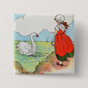 Macaron Carré 5 Cm Cygne, Cygne au-dessus de la mer Mère Goose Nurser