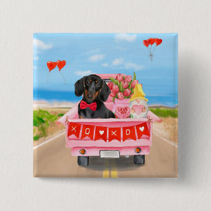 Macaron Carré 5 Cm Dachshund Chien Saint-Valentin Coeurs de Camion