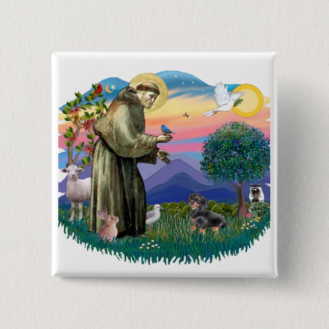 Macaron Carré 5 Cm Dachshund (noir et tan) (Devant)