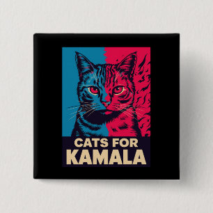 Macaron Carré 5 Cm Dame de chat sans enfants vote Kamala Harris 2024