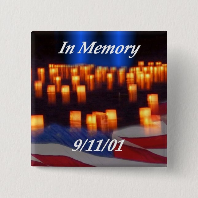 Macaron Carré 5 Cm Dans la mémoire de 9/11 ! (Devant)