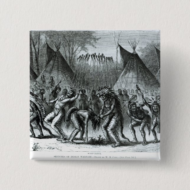 Macaron Carré 5 Cm Danse de cuir chevelu des 'croquis d'Indien (Devant)