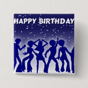 Macaron Carré 5 Cm Danseurs de disco de joyeux anniversaire