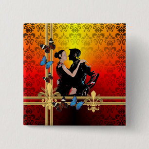 Macaron Carré 5 Cm Danseurs de tango romantiques sur damask
