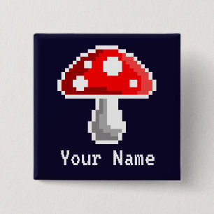 Macaron Carré 5 Cm Dark Pixel Mushroom Name Button