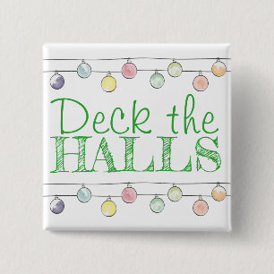 Macaron Carré 5 Cm Deck Halls Aquarelle Ornements de Noël