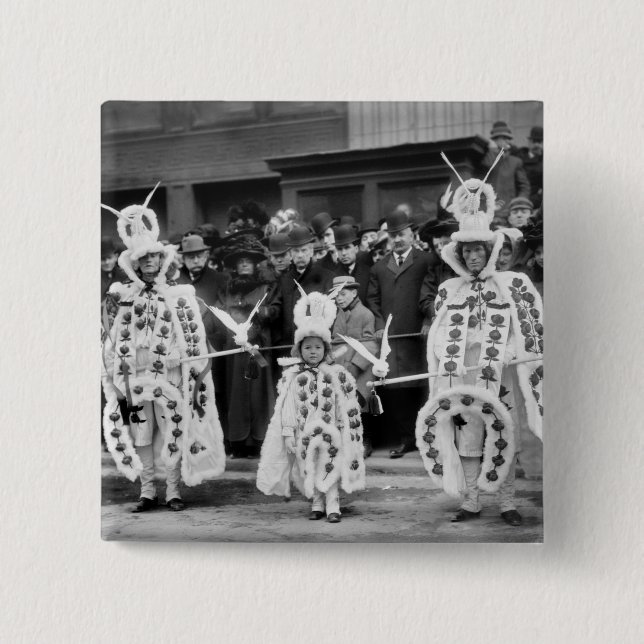 Macaron Carré 5 Cm Défilé de mimes, nouvelles années de jour, 1909 (Devant)