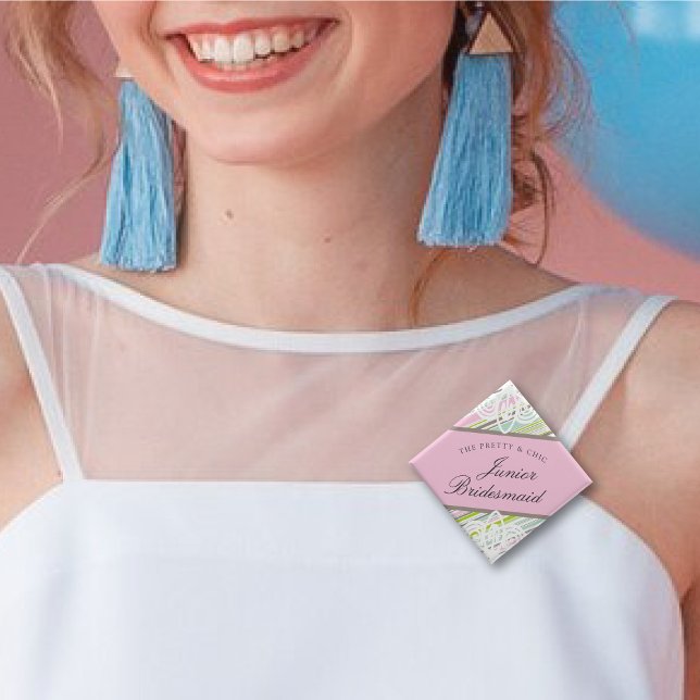 Macaron Carré 5 Cm Demoiselle d'honneur junior Mariage chic à rayures (JUNIOR BRIDESMAID Sweet Garden Pastel Stripes Chic Wedding Rehearsal Pin Button @ fatfatin)