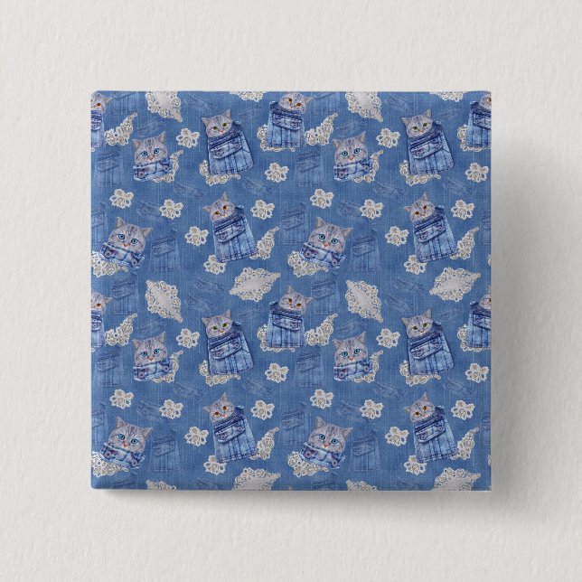 Macaron Carré 5 Cm Denim poche Jeans, Kittens et dentelle (Devant)
