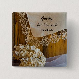 Macaron Carré 5 Cm Dentelle de campagne et fleurs Mariage de grange