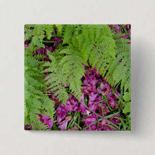 Macaron Carré 5 Cm Des fougères de forêt avec pétales de fleurs ro