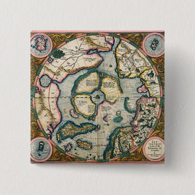 Macaron Carré 5 Cm Descriptio de terrarum de Septentrionalium, carte (Devant)