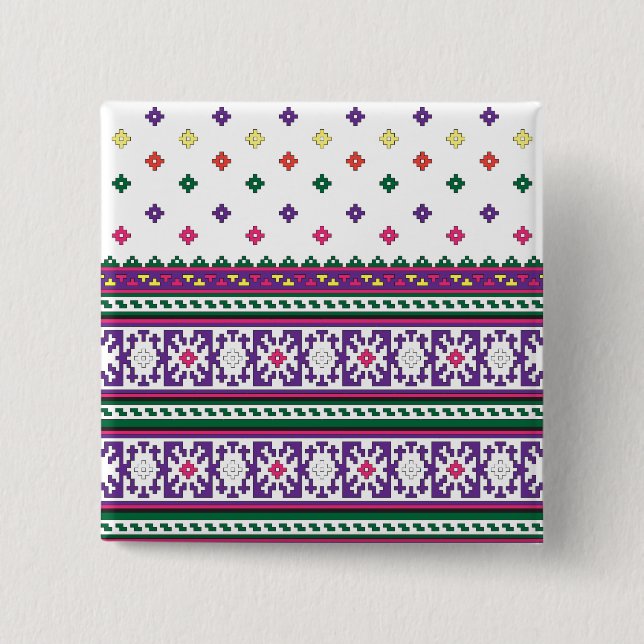 Macaron Carré 5 Cm Design d'art populaire géométrique coloré avec fle (Devant)