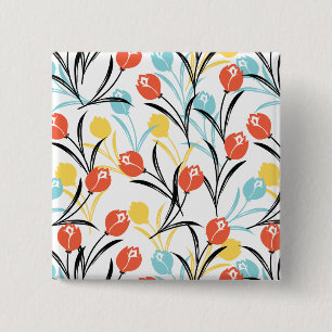 Macaron Carré 5 Cm Design floral Motif de Tulipe en blanc