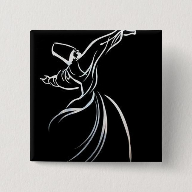 Macaron Carré 5 Cm Dessin De Ligne Dervish Style De Calligraphe En Bl (Devant)